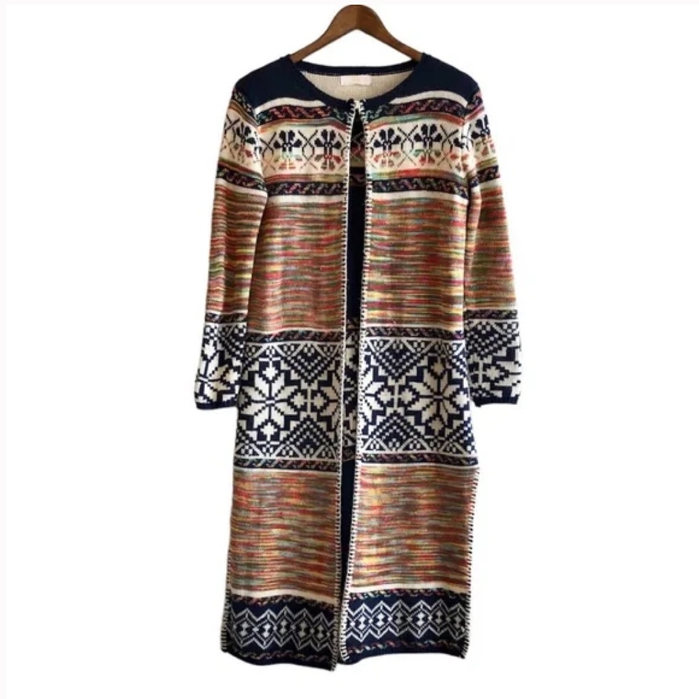 HQ Wool Cozy Bohemian Boho Knitted Knit Rainbow Long Duster Cardigan Sweater Top